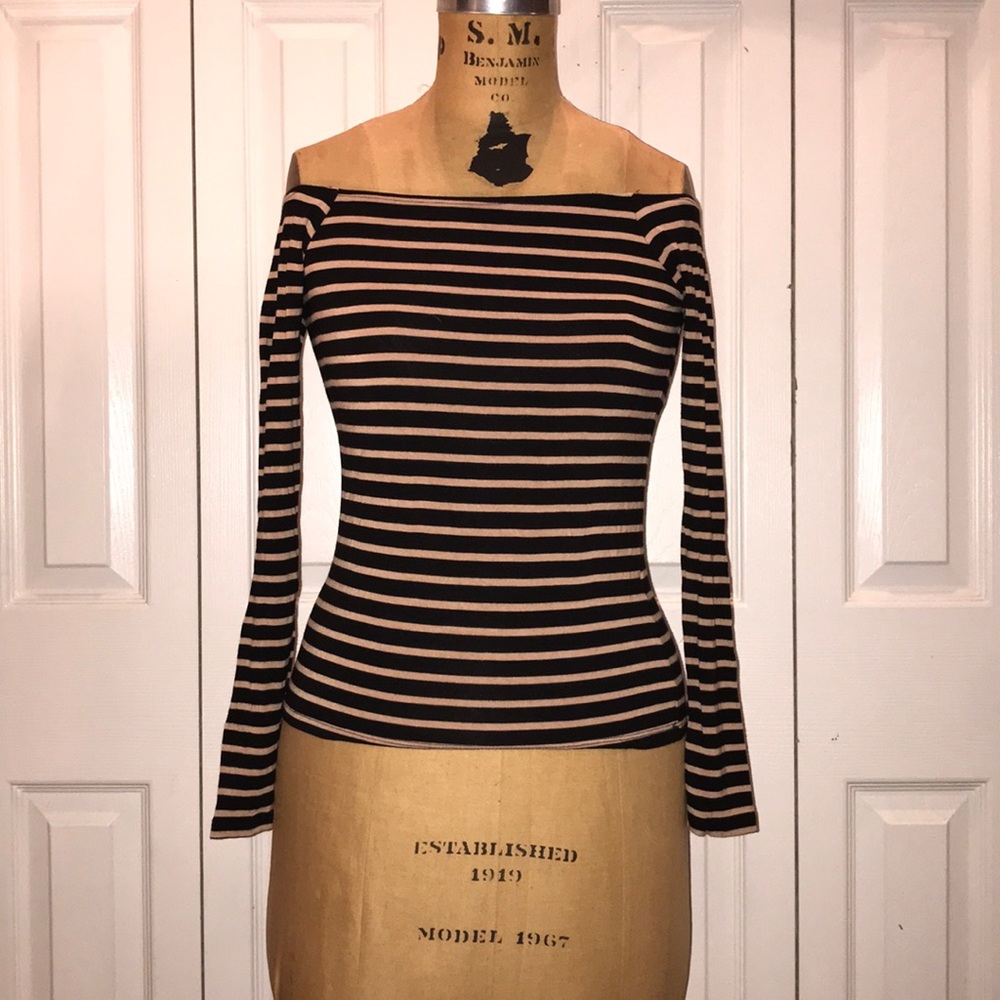 Baby pink and black off shoulder long sleeved tee